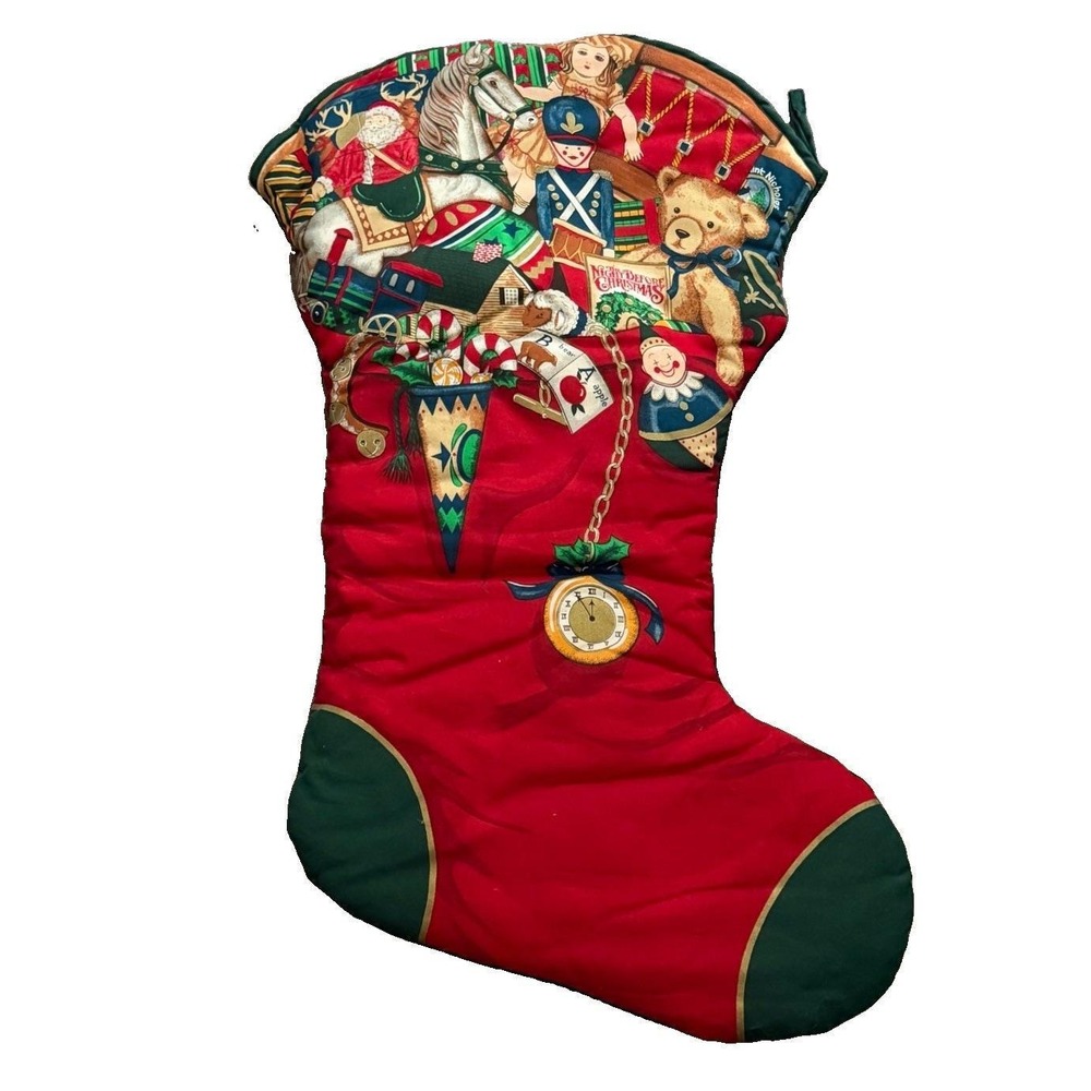 Vintage Cranston Jumbo Night Before Christmas Stocking 29x16" Toys Santa Teddy